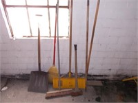 Shop Tools: Brooms, Snow Shovel, Axe, Shovel,