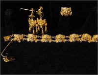 14Kt  Aztec Gold King Mask bracelet earrings ring