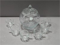 Round Lead Crystal Punch Bowl and Six Cups