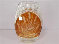 Amber Etched to Clear Lead Crystal Vase