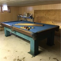 Saunier Williams Vintage Pool Table, Sticks, Balls