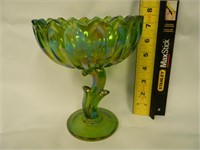 Green Carnival Glass Decrative Bowl 7 1/2 " X 6