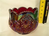 red Carnival Glass Bowl 5" X 5 1/4"