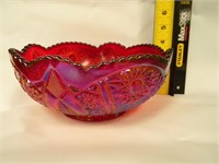 Red  Carnival Glass Bowl 3 3/4" X 8 1/2"