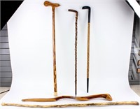 5 Vintage Wood Walking Sticks Canes