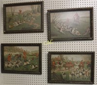 4pcs Fox Hunting Pictures w/ Frames