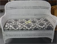 White Wicker Bench with Cushion