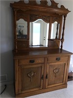 Antique Oak Mirrored Sideboard