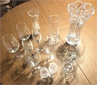 Assorted crystal vases, stemware