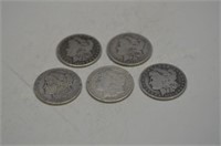 (5) Morgan Silver Dollars: 1880o,82o,84,99o,00o