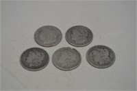 (5) Morgan Silver Dollars: 1879s,82o,89o,99s,00o
