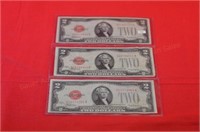 (3) Nice 1928 Two Dollar Red Seal Notes
