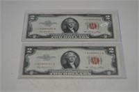 (2) Unc. 1953 Two Dollar Red Seal Star Notes
