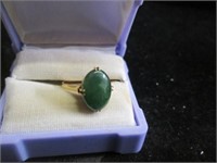 Antique 18K Ring W/Polished Green Stone 3.2G