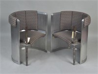 Pair Modernist Upholstered Aluminum Club Chairs