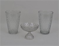 Pair Pressed Glass Vases & Compote
