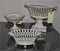 Three Creamware Gilt Porcelain Items