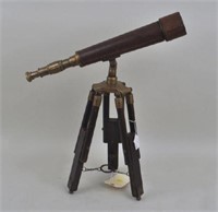 Vintage Brass, Wood & Leather Tabletop Telescope