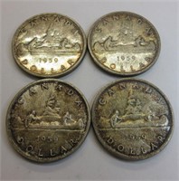 (4) 1959 Canada Silver Dollars