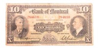 1938 10 Dollar Bank of Montreal Note