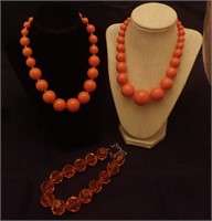Vintage Funky Orange Acrylic Bead Necklaces