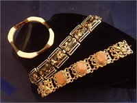 Vintage Confetti Lucite & Stone Bracelets Cuffs