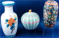 3 Vintage Asian Porcelain Vases