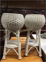 PAIR OF WICKER PLANT STANDS