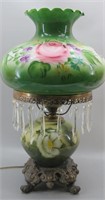 Handpainted Green Floral Hurricane Lamp with