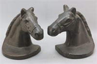 Pair of Heavy Cast Iron/Bronze Horse Head Bookends