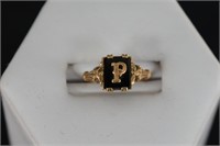 10kt Gold & Onyx Initial Ring Size 4.5