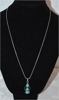 .925 Silver Necklace & Torquoise Pendant 19"