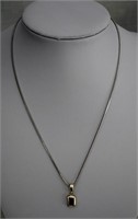Silver Necklace & Garnet Pendant 15"