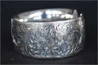 Large Sterling Silver Etched Cuff Bracelet 56g