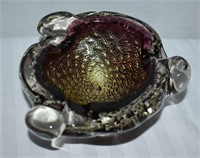 Murano Art Glass Ashtray With Gold Aventurine