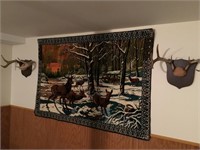 2 Deer Antler Mounts & Deer Wall Tapestry