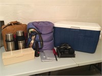 Cooler, Sleeping Bag, Thermoses, & Binoculars