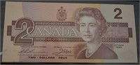 1986 CAD $2 Banknote Thiessen / Crow
