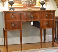 19th C. inlaid mahogany serpentine front sideboard