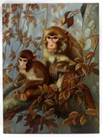 OIL ON CANVAS WILDLIFE PAINTING OF TWO MONKEYS