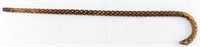 32 INCH LONG CURVED HANDLE CARVED WOODEN CANE