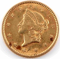 1852 GOLD $1.00 U.S. LIBERTY COIN F NOT HOLED