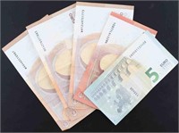 CURRENT ISSUED EURO BILLS THREE 50 ONE 10 ONE 5