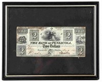 1840 BANK OF PENSACOLA TWO DOLLAR BANK NOTE