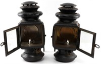 PAIR OF ANTIQUE AUTO CARRY LANTERN LAMPS BLACK