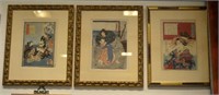 Three Japanese framed Ukiyo-e prints
