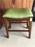 Light green leather top bench w/brass tack