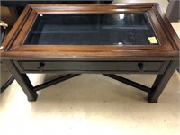 Shadow box glass top coffee table with drawer
