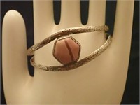 Sterling Silver Stamped Stone Cuff Bracelet
