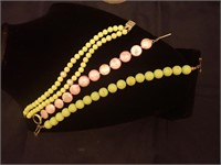Green Stone & Pink Pearl? Bracelet Trio